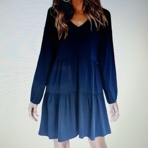 Ultranice Womens Ruffle Dress Vneck Long Sleeve Flowy Swing Shift Dress Medium